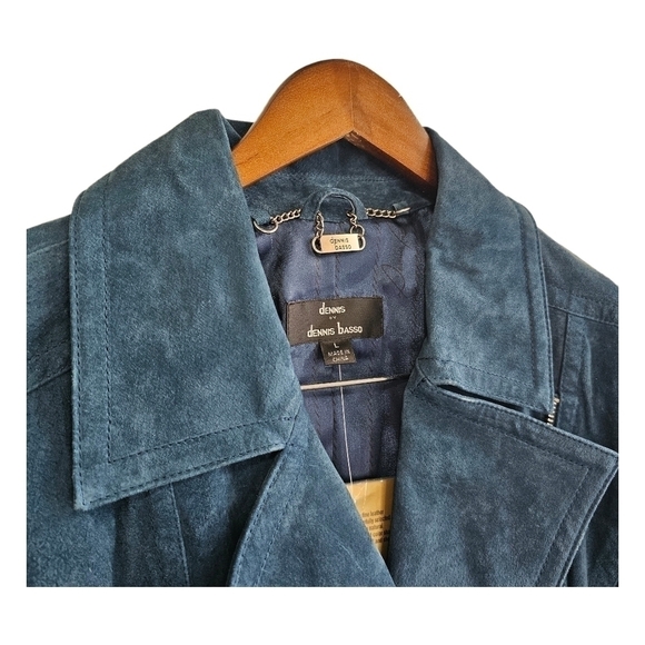 Suede moto biker jacket teal blue lined full zip nwt - Picture 6 of 11